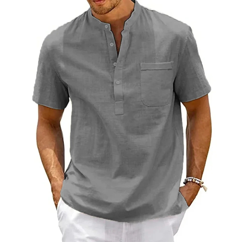 Men's Cotton Linen Henley Shirt – Casual