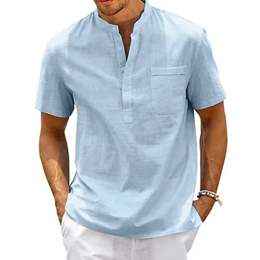 Men's Cotton Linen Henley Shirt – Casual