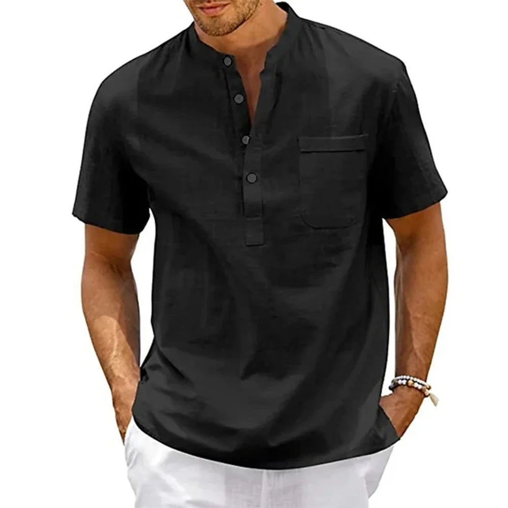 Men's Cotton Linen Henley Shirt – Casual
