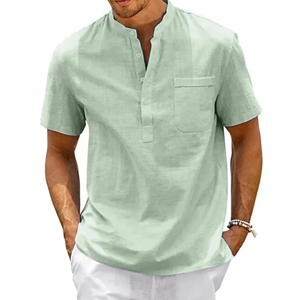 Men's Cotton Linen Henley Shirt – Casual