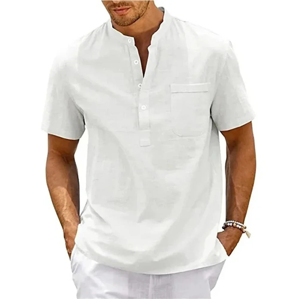 Men's Cotton Linen Henley Shirt – Casual