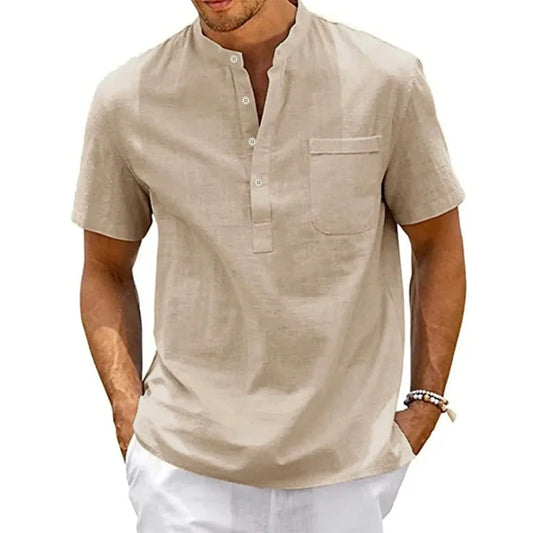 Men's Cotton Linen Henley Shirt – Casual